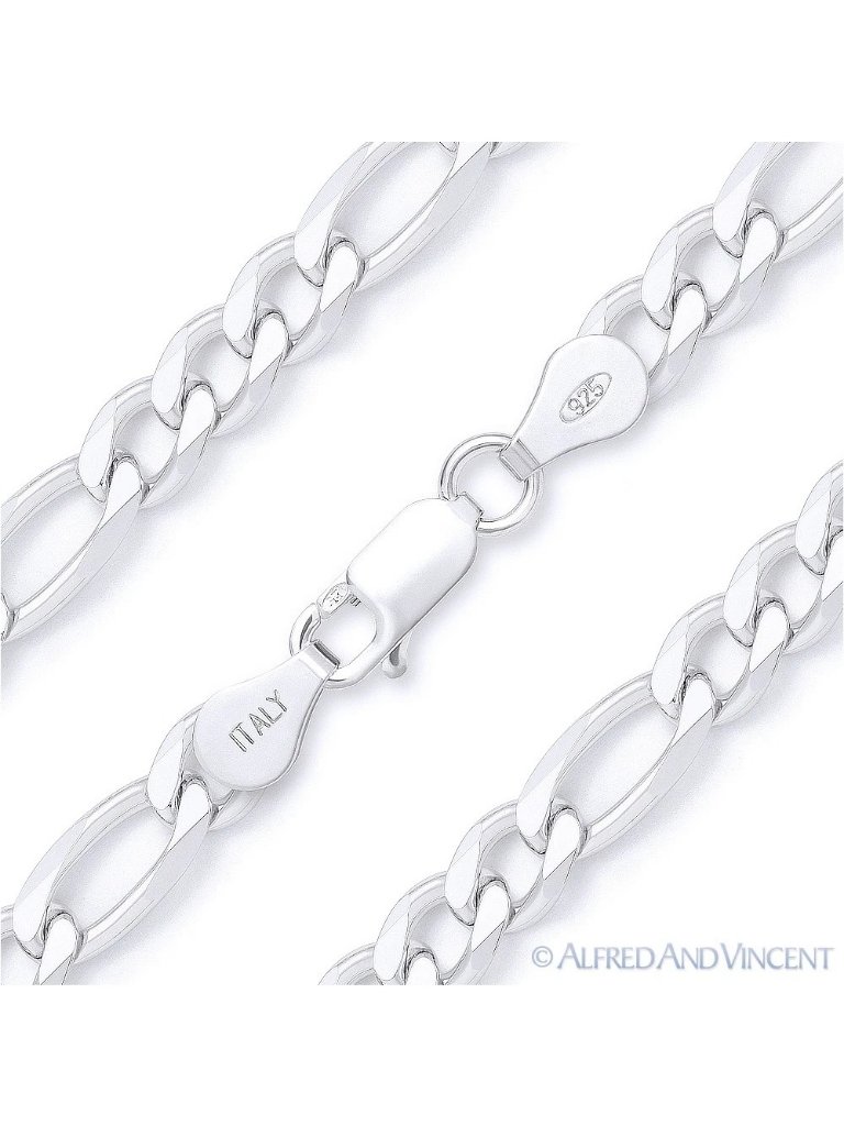 5.5mm Figaro / Figaroa Link Italian Chain Necklace In .925 Sterling Silver 24"